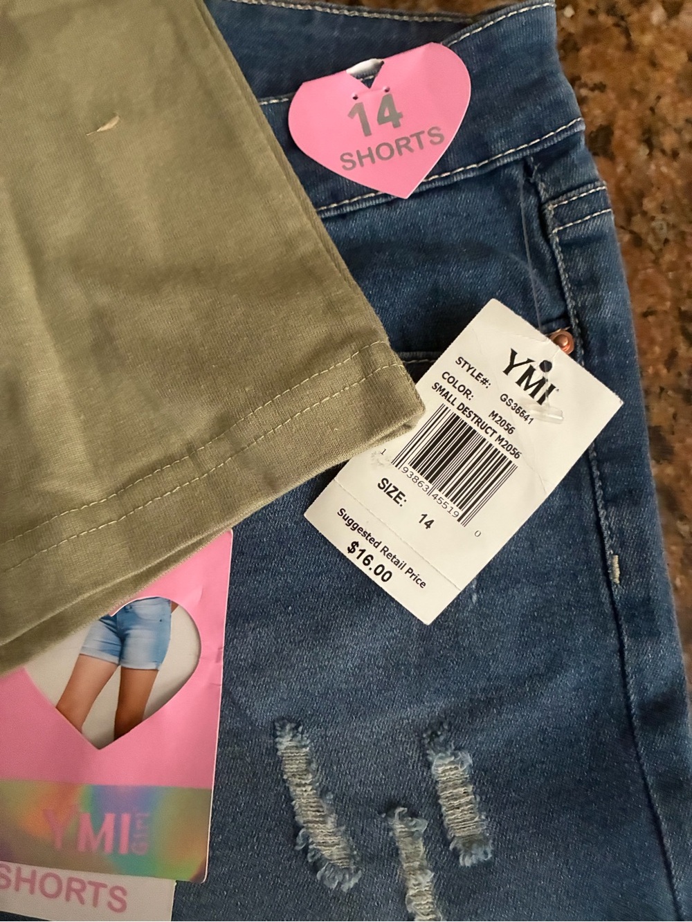 YMI Girls Blue Denim Distressed Shorts with Tan Insert
